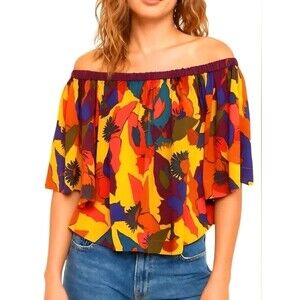 Free People Rockin' Rochelle Top Womens Large Boho Off Shoulder Silky Festival